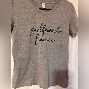 Gray V-Neck Tee with 'Girlfriend Fiancee' Print